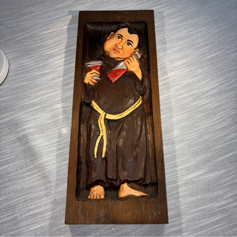 hand-carved wood mid century traditional German Merry Friar/ Monk Bar Decor
